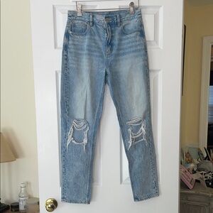 American Eagle Blue Straight Leg Jeans with Distressed Knees